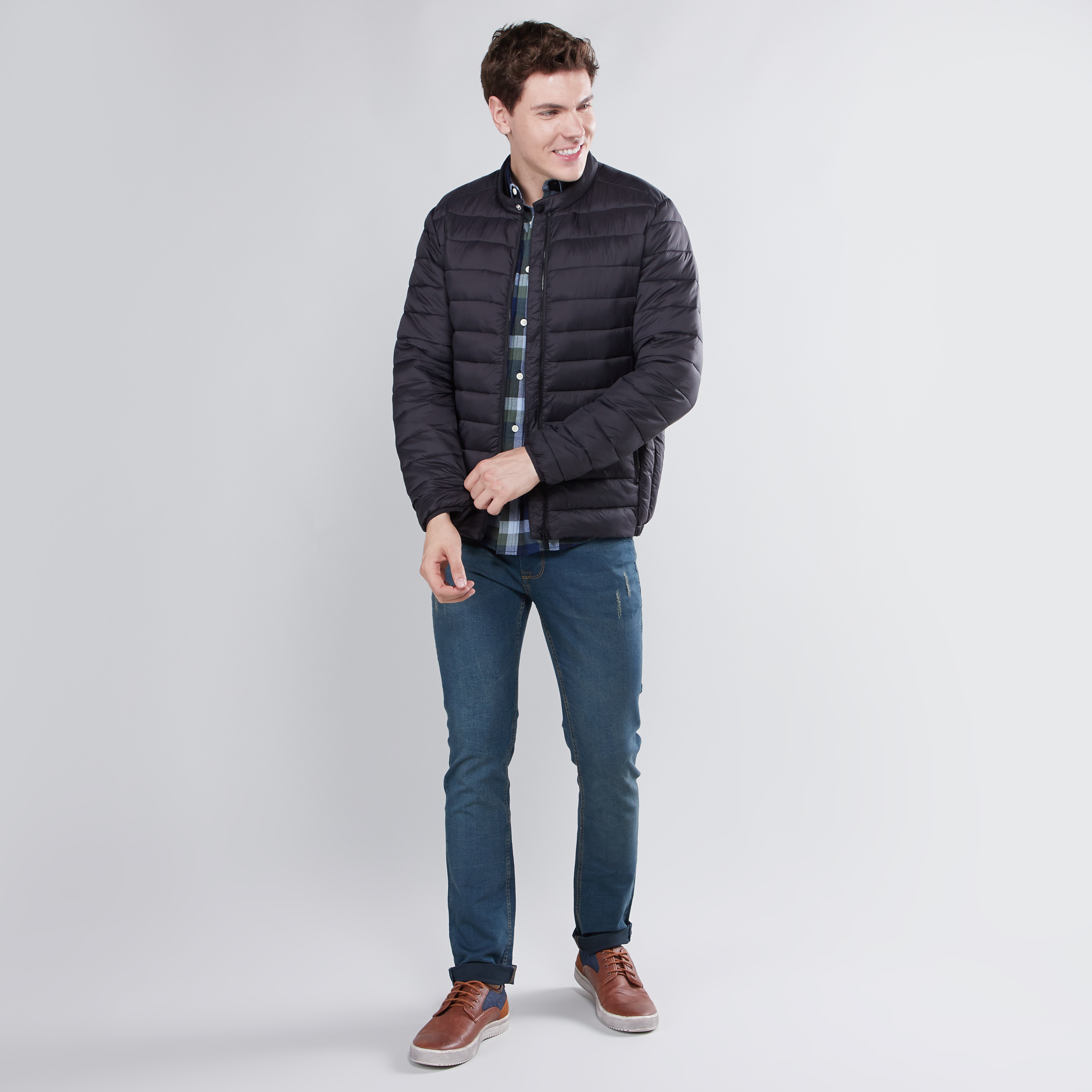 Shop Quilted Jacket with Long Sleeves and Zip Closure Online Max Bahrain