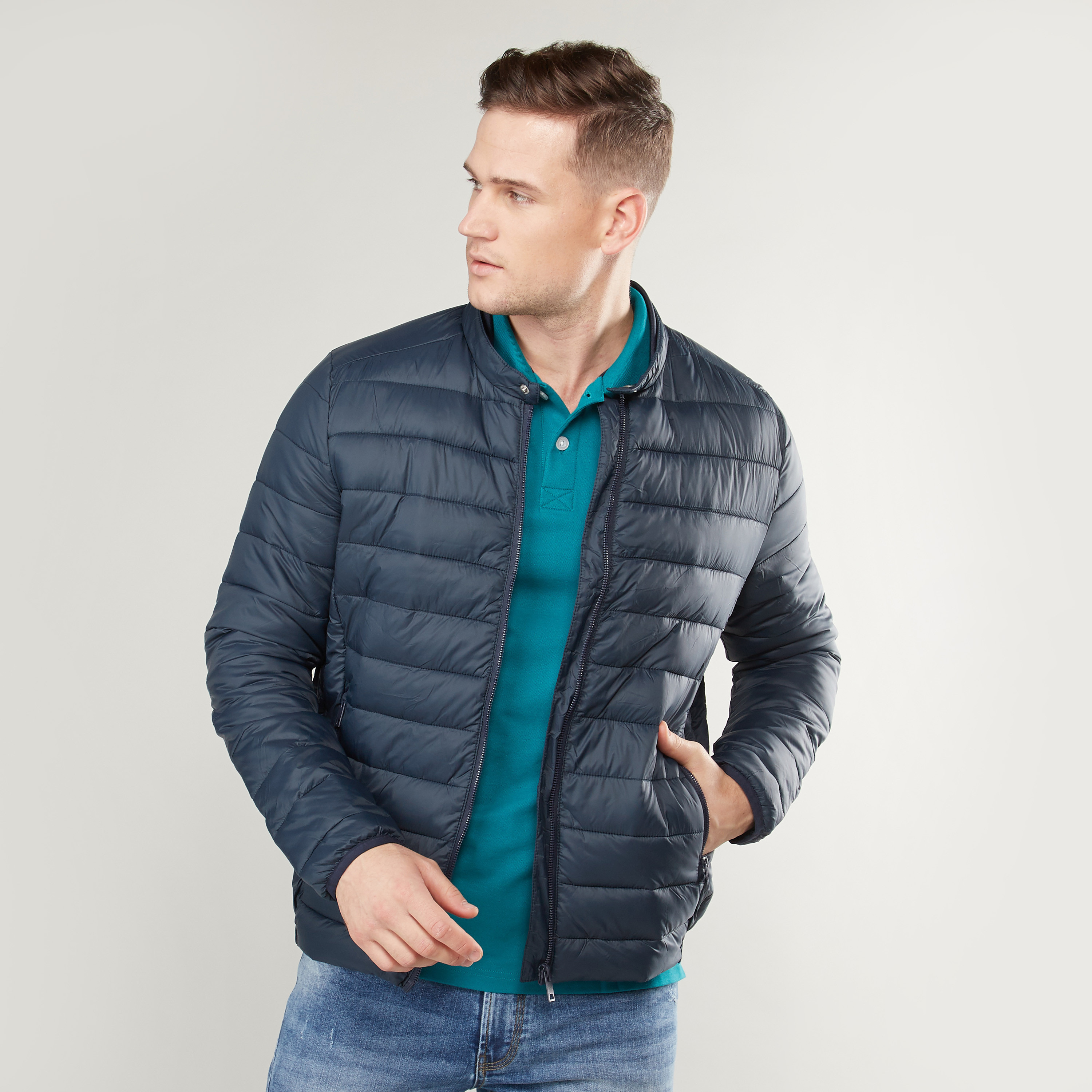 Shop Quilted Jacket with Long Sleeves and Zip Closure Online | Max Bahrain