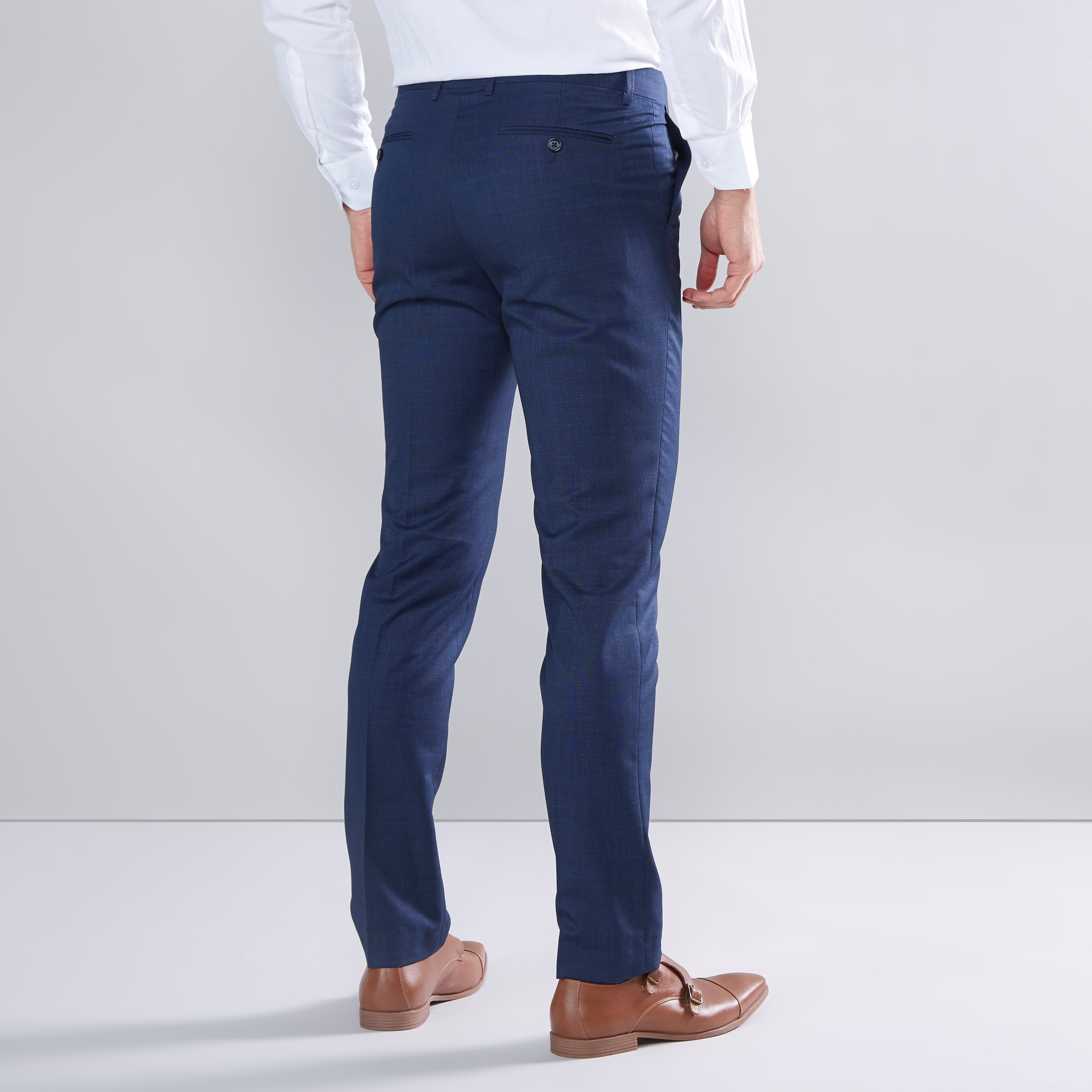 Shop Slim Fit Textured Pants with Belt Loops and Pocket Detail 