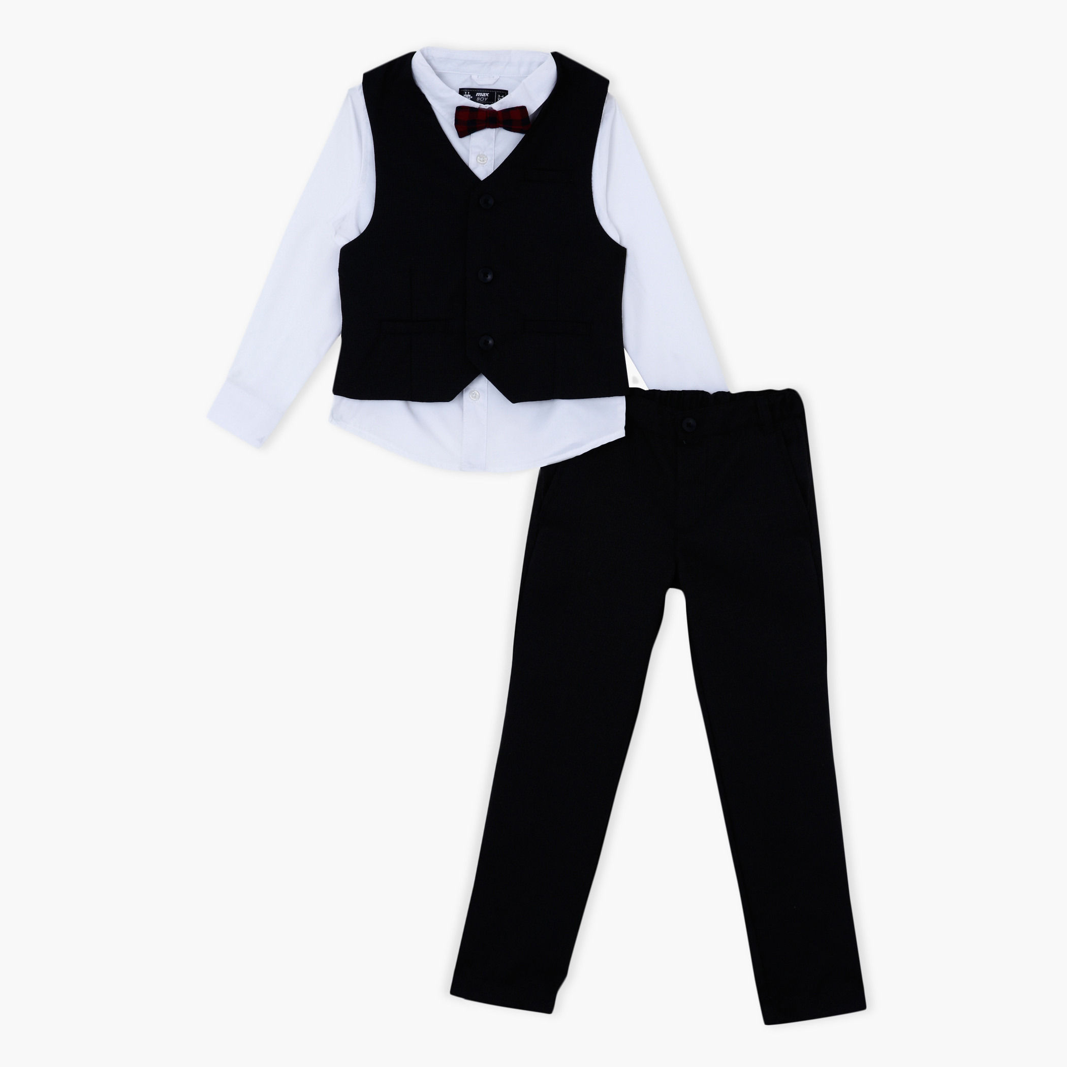 Hermosala Teens Boy 4pc set Formal White Shirt Black Pants Vest Bow Tie  Outfit | eBay