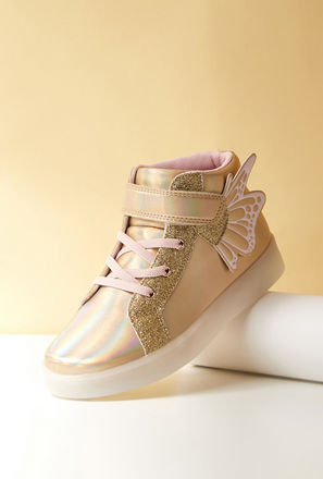 Embellished Wing High Top Sneakers with Hook and Loop Closure-mxkids-girlstwotoeightyrs-shoes-sneakers-2