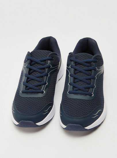 Solid Lace-Up Sports Shoes with Mesh Detail