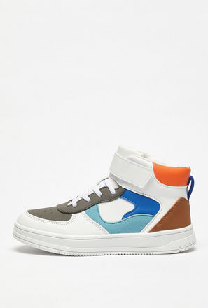 Panelled High Top Sneakers with Hook and Loop Closure