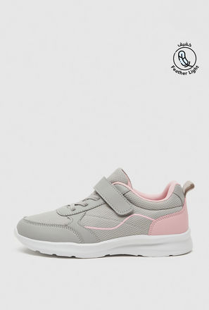 Colourblock Sneakers with Hook and Loop Closure and Pull Tab