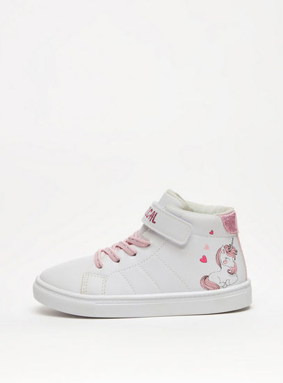 Unicorn Print Sneakers with Lace Detail and Hook and Loop Closure-Casual Shoes-image-0