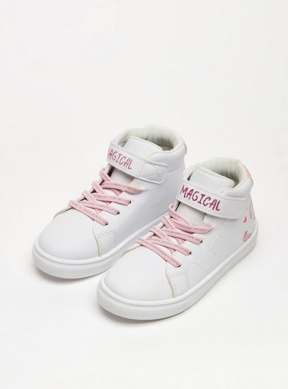 Unicorn Print Sneakers with Lace Detail and Hook and Loop Closure-Casual Shoes-image-1