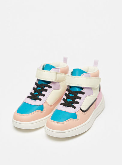 Colourblock Sneakers with Lace Detail and Hook and Loop Closure
