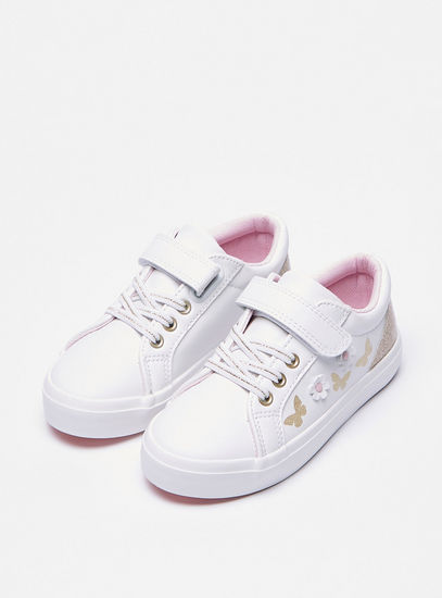 Butterfly Print Floral Accent Sneakers with Hook and Loop Closure