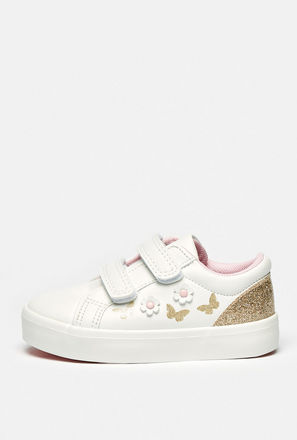 Glitter Butterfly Detail Sneakers with Hook and Loop Closure
