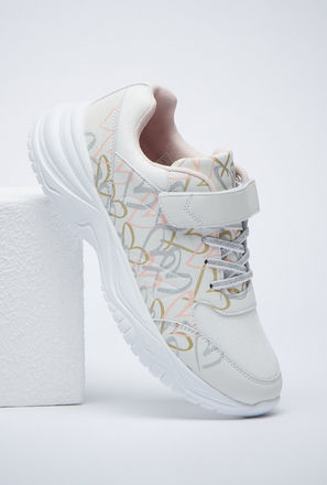 Embellished Textured Sneakers with Hook and Loop Closure-mxkids-shoes-girlseighttosixteenyrs-sneakers-1