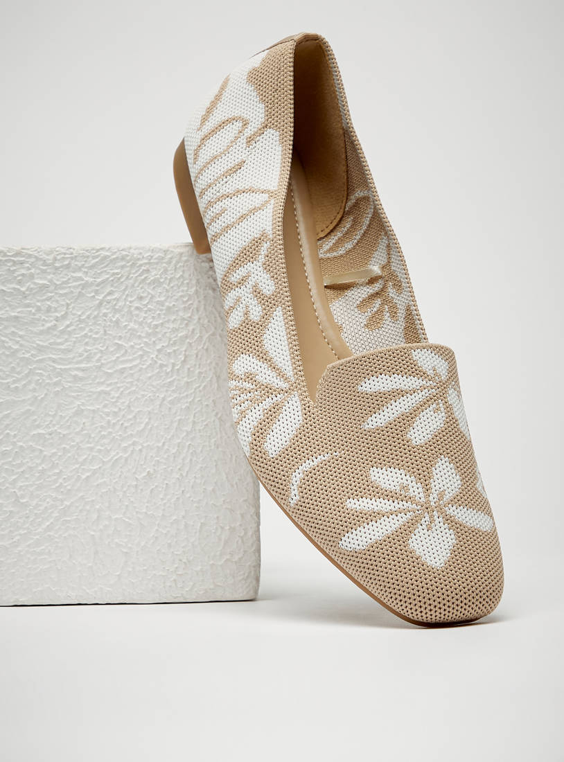 Floral Print Slip-On Round Toe Ballerina Shoes-Ballerinas-image-0