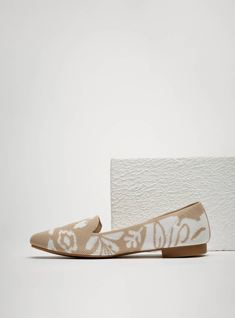 Floral Print Slip-On Round Toe Ballerina Shoes-Ballerinas-image-1