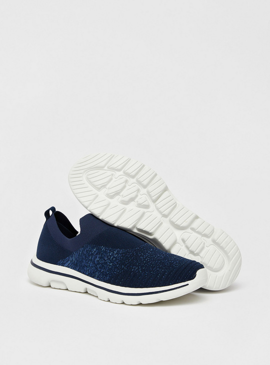 Textured Slip-On Walking Shoes with Pull Tab