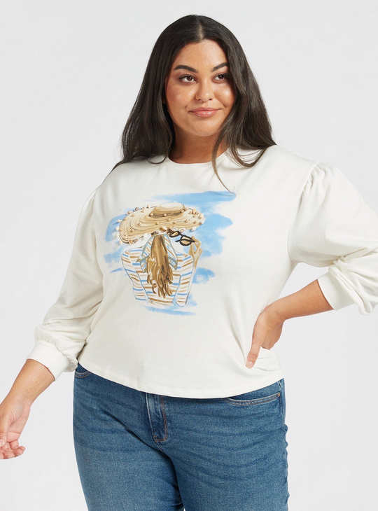 Graphic Print Embellished Sweatshirt  with Long Sleeves