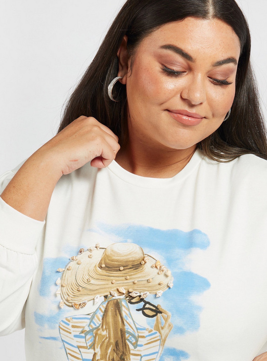 Graphic Print Embellished Sweatshirt  with Long Sleeves