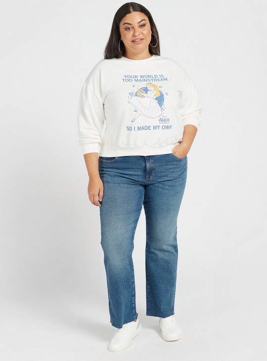 Alice in Wonderland Graphic Print Sweatshirt with Long Sleeves