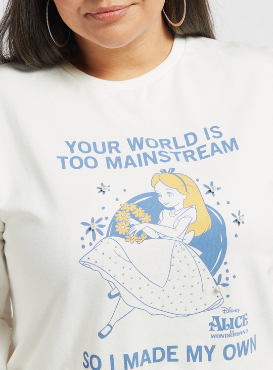 Alice in Wonderland Graphic Print Sweatshirt with Long Sleeves