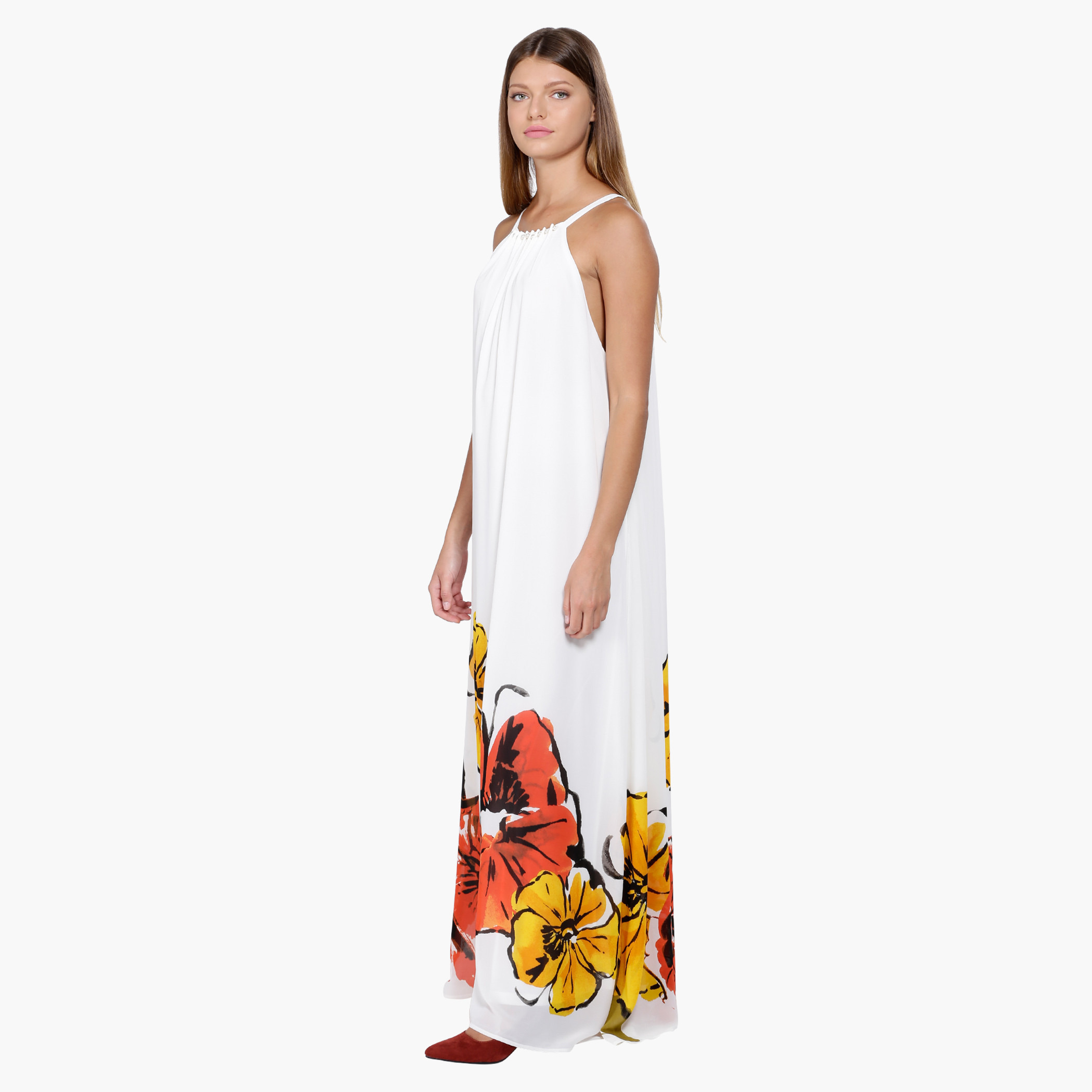 Round neck printed maxi on sale dress