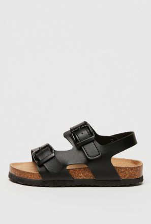 Solid Slip-On Sandal with Buckle Closure