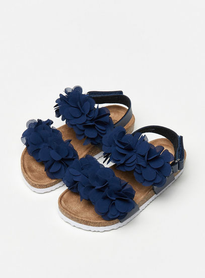 Flower Applique Back Strap Sandals with Hook and Loop Closure-Sandals-image-1