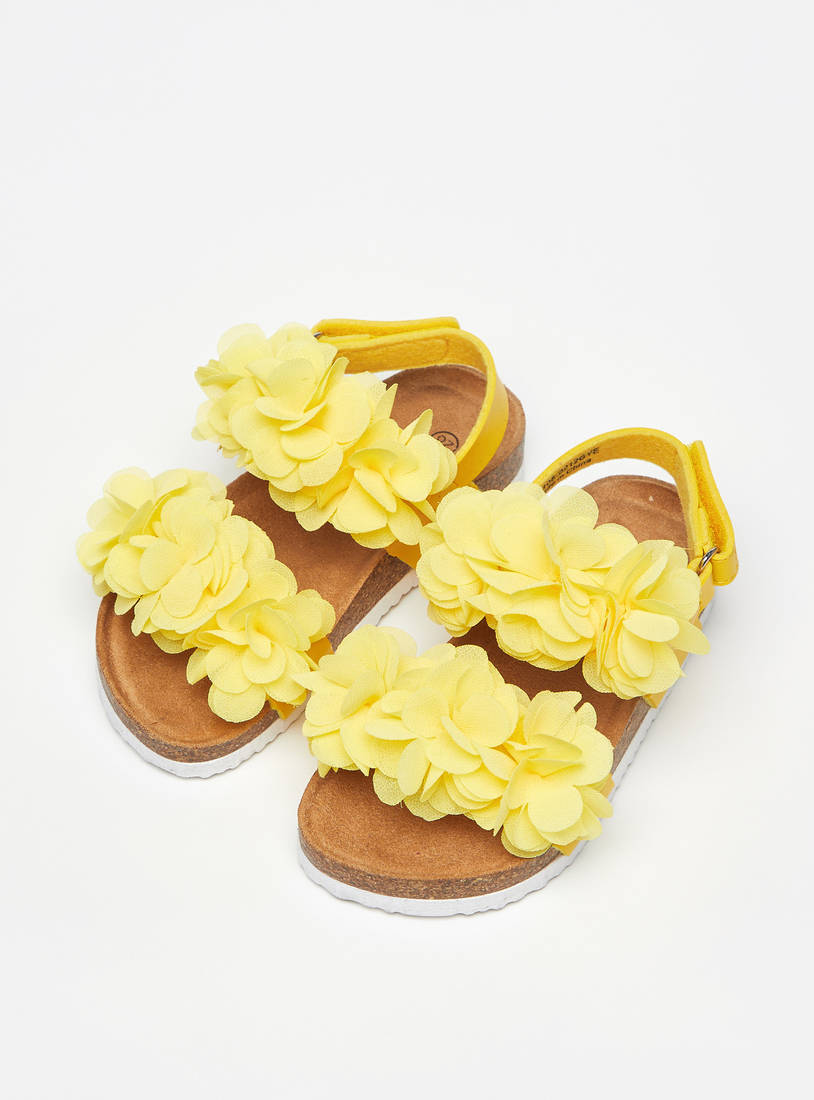 Floral Applique Double Strap Sandals with Hook and Loop Closure-Sandals-image-1