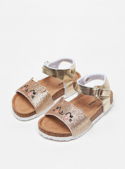Glitter Print Sandals with Hook and Loop Closure