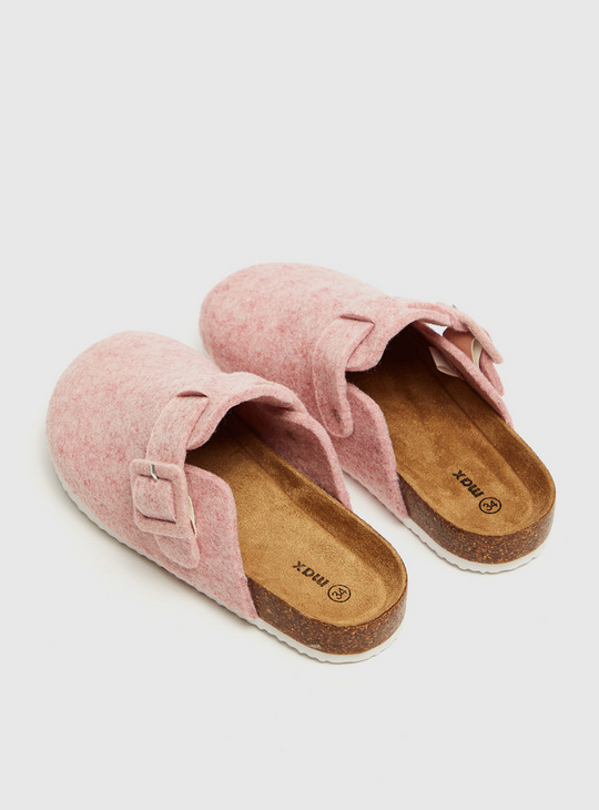 Textured Bedroom Slippers with Buckle Detail