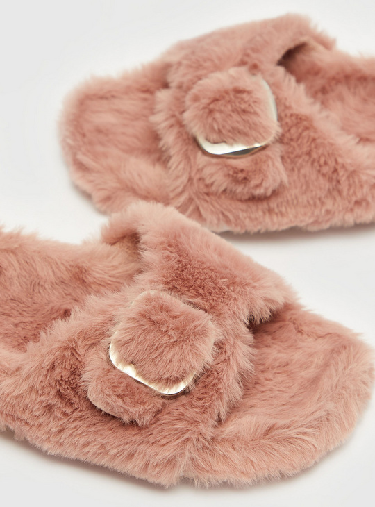 Plush Slides with Buckle Detail