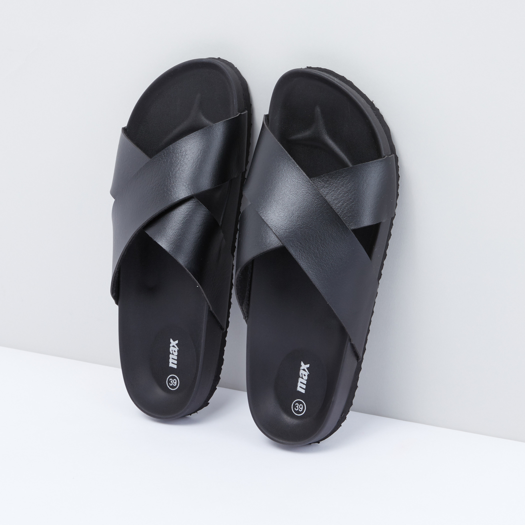 totes SOLBOUNCE Cross Strap Slider Sandals, Black at John Lewis & Partners