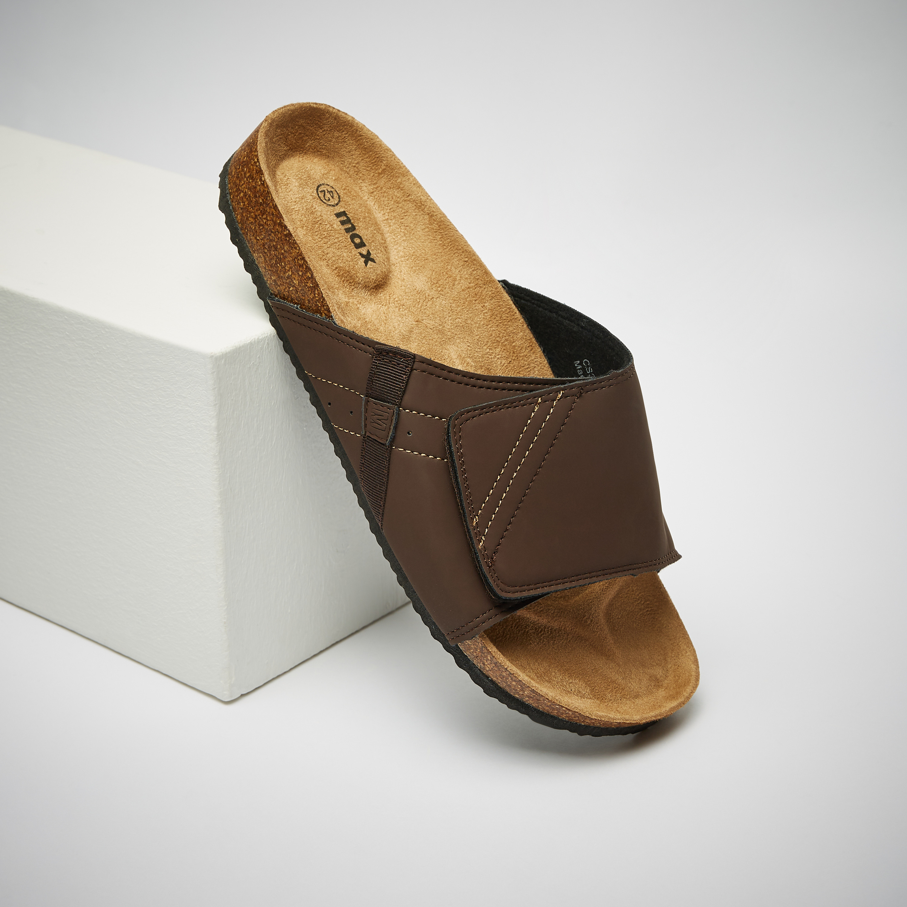 Shop Textured Slip-On Sandals with Pin Buckle Vamp Band Online | Max UAE