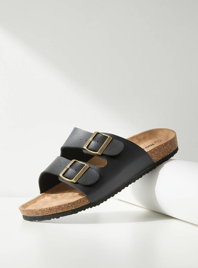 Buckle Accented Slip-On Sandals-Sandals-image-0