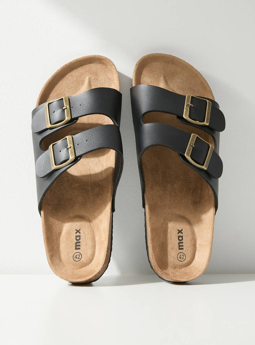 Buckle Accented Slip-On Sandals-Sandals-image-1