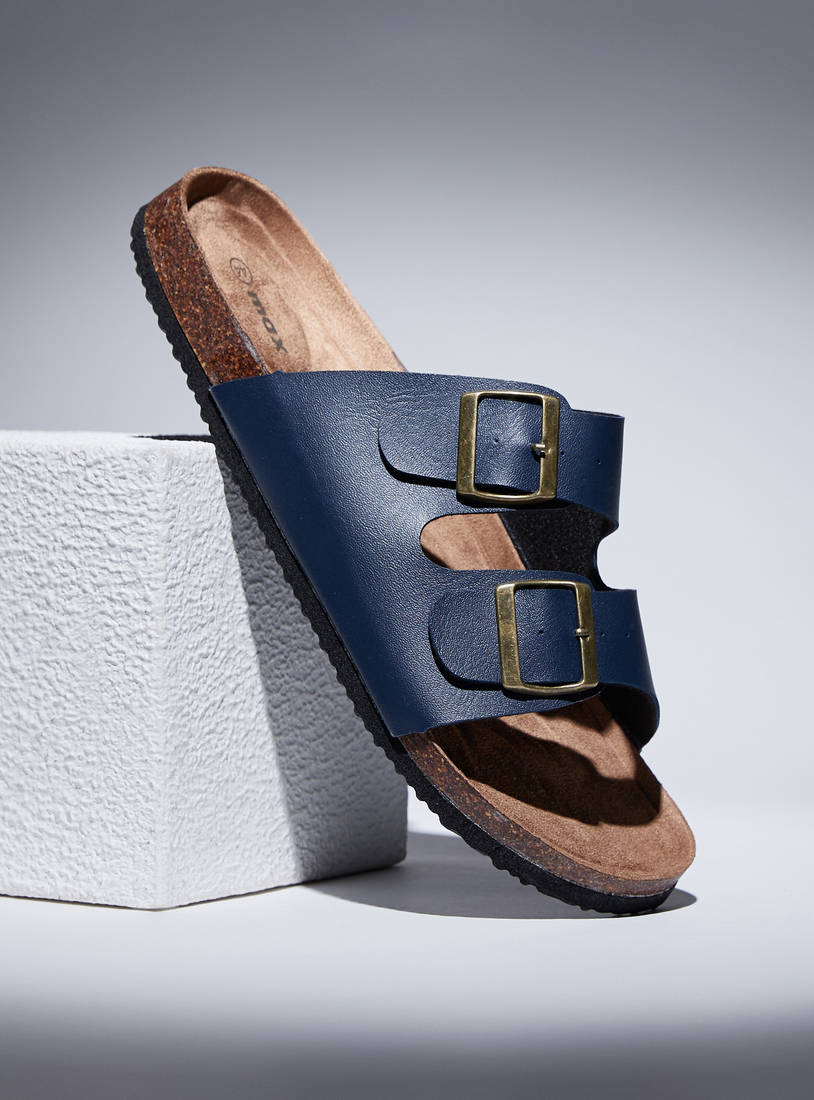 Solid Slip-On Sandals with Pin Buckle Strap-Sandals-image-0