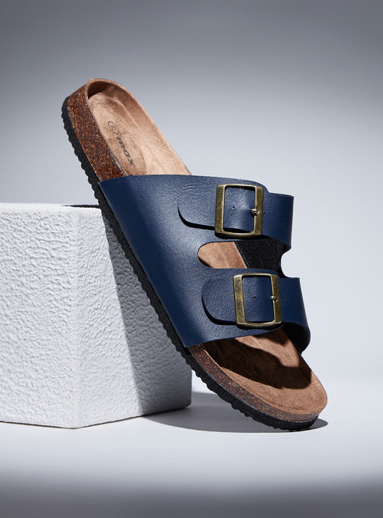Solid Slip-On Sandals with Pin Buckle Strap