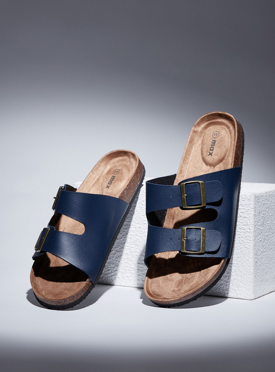 Solid Slip-On Sandals with Pin Buckle Strap