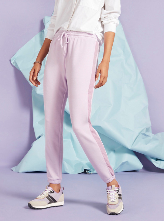 Solid Jog Pants with Panel Detail and Drawstring Closure