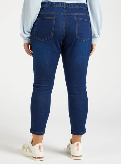 Solid Mid-Rise Cropped Jeggings with Elasticised Waistband