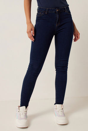 Full Length Skinny Mid-Rise Jeans with Button Closure