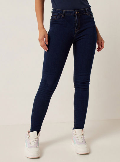 Full Length Skinny Mid-Rise Jeans with Button Closure-Skinny-image-0