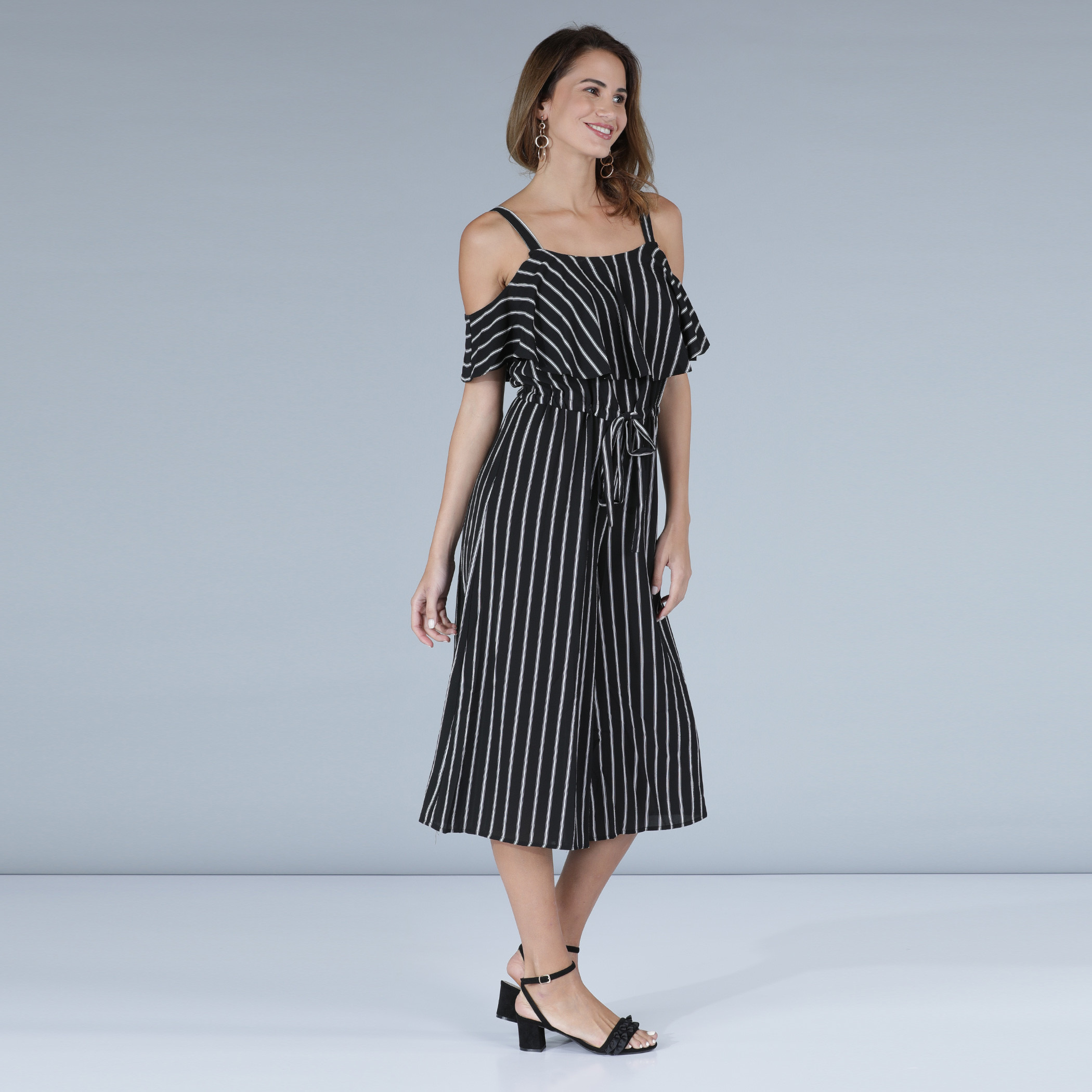 Shop Striped Jumpsuit with Tie Up Detail Online Max Bahrain