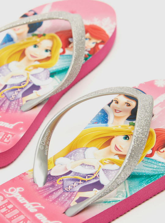 Princess Print Flip Flops with Glitter Accent Straps
