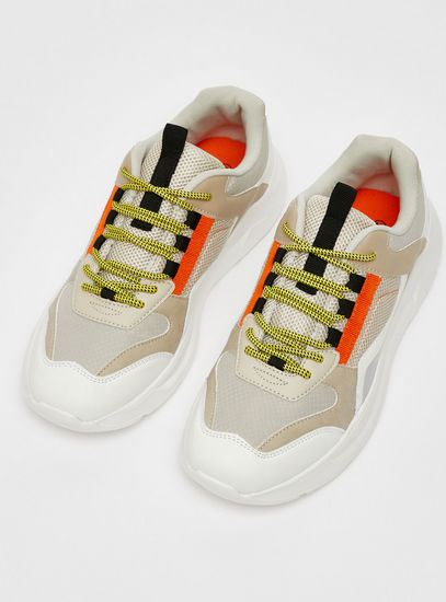 Solid Lace-Up Sports Shoes with Pull Tab