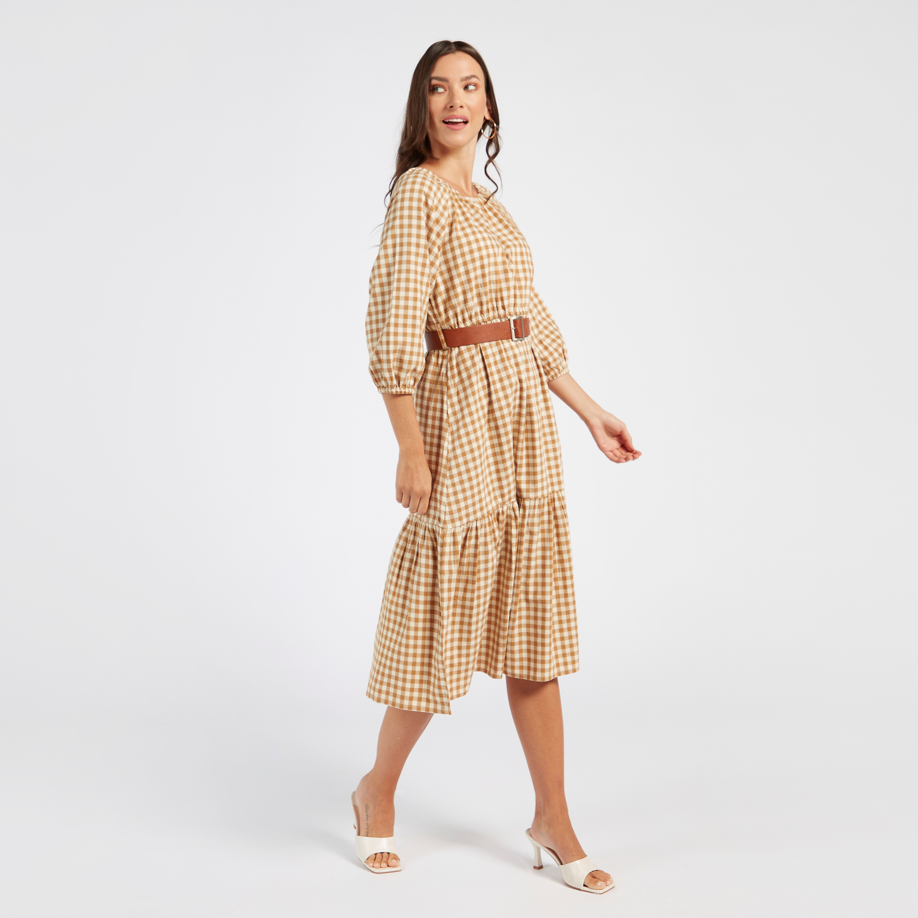 Mango check pattern midi dress best sale