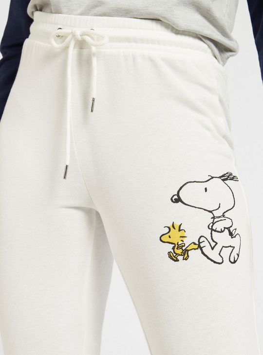 Snoopy Print Mid-Rise Jog Pants with Drawstring Closure