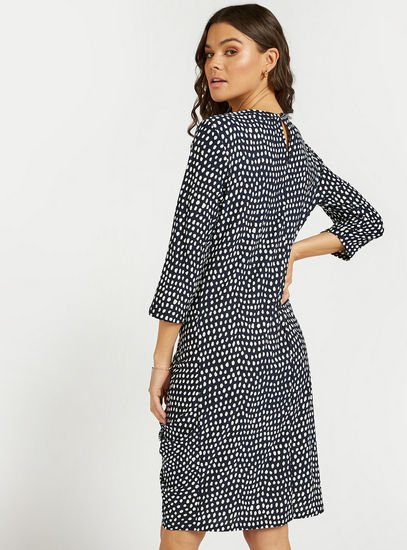All-Over Floral Print Shift Ruched Dress with 3/4 Sleeves