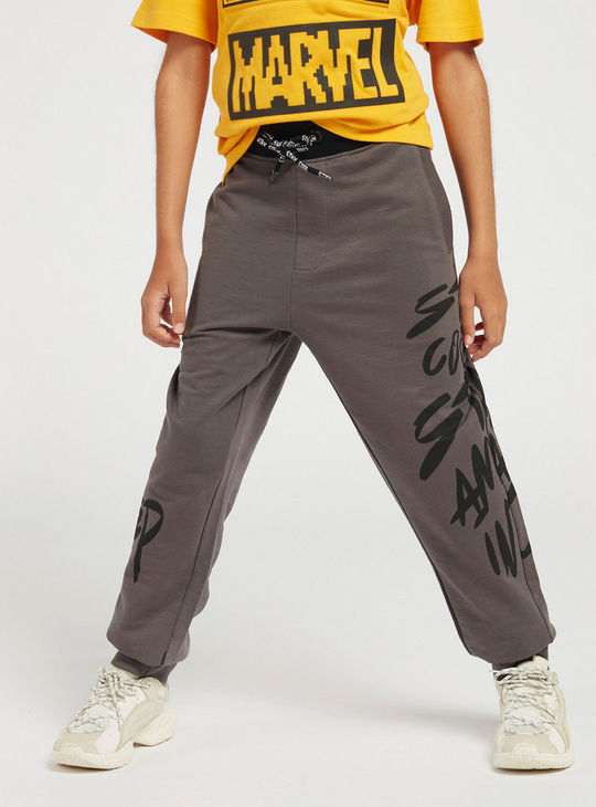 Side Print Joggers with Elasticated Drawstring Waist and Pockets