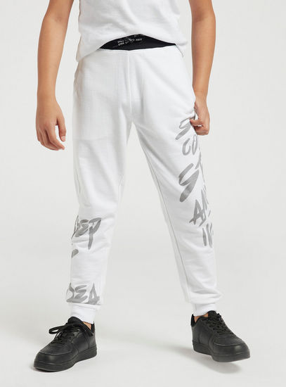 Side Print Joggers with Elasticated Drawstring Waist and Pockets