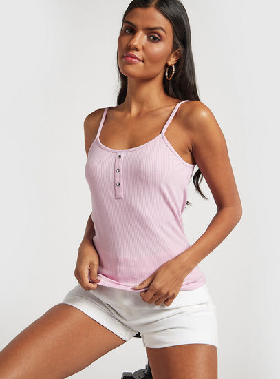 Ribbed Camisole with Button Detail