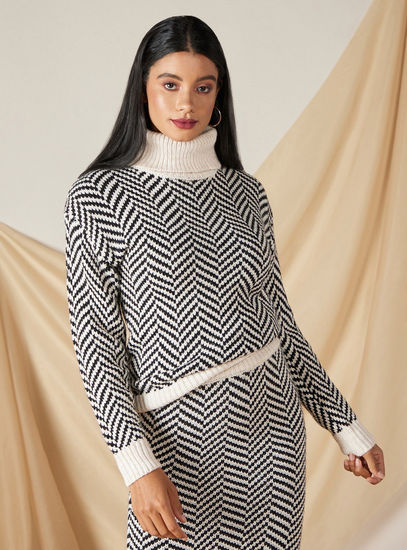 Zig Zag Textured Jumper with Long Sleeves-Sweaters & Cardigans-image-1