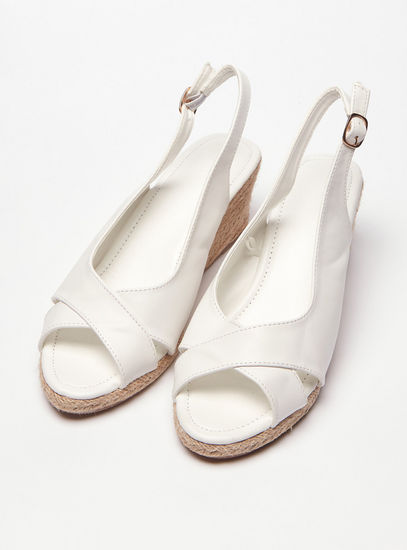 Peep Toe Sandals with Buckle Closure and Wedge Heels-Heels-image-1